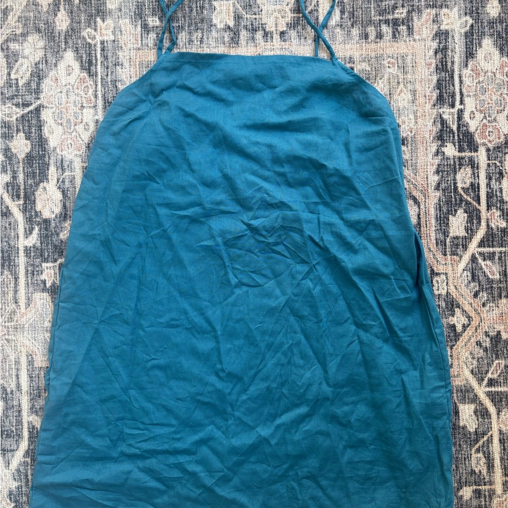 Vitamin A Teal Drawstring Linen Dress